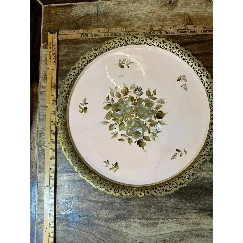 Vintage Nashco Products Metal Hand Painted Floral Serving Tray Size OS